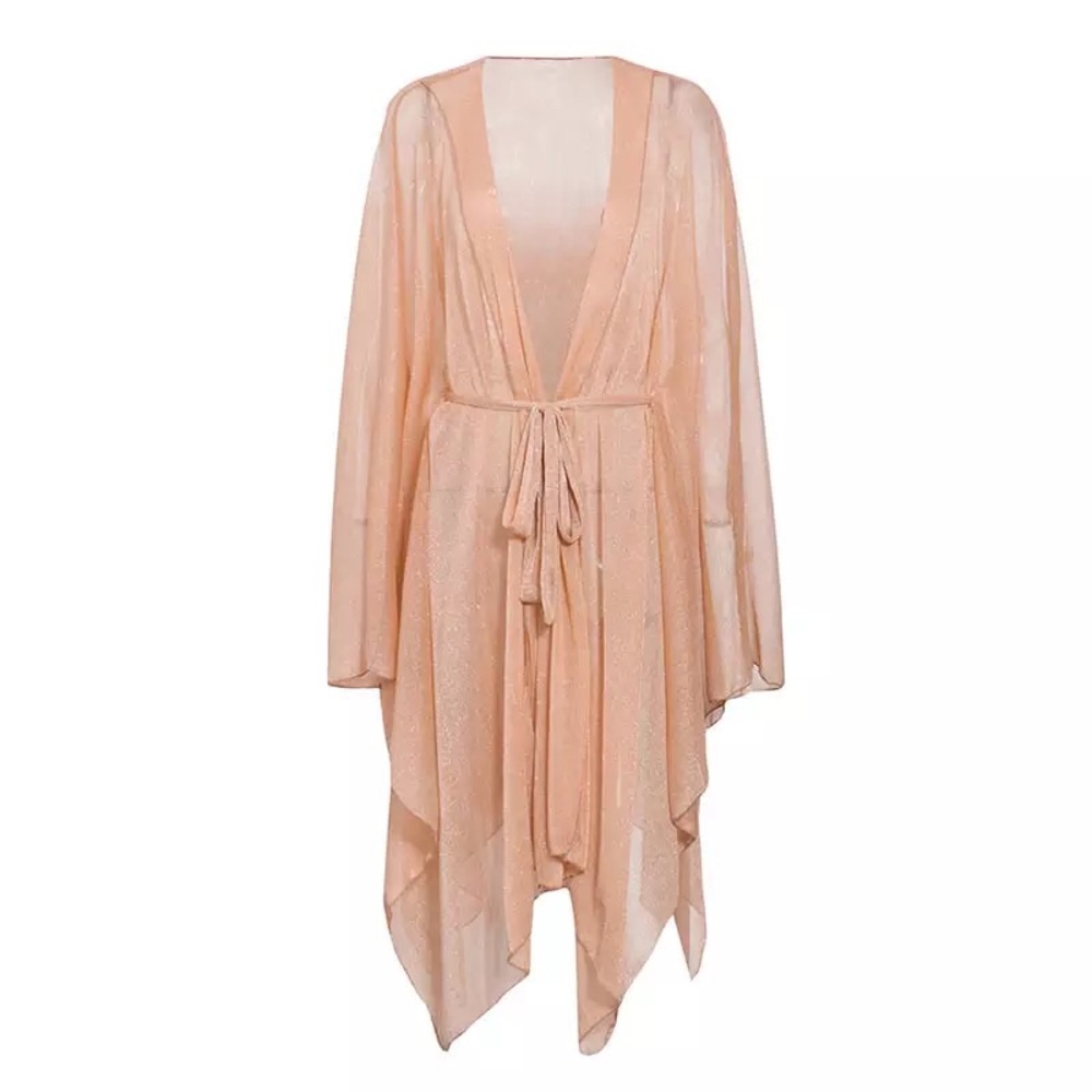Sexy Shimmers Kimono Bikini Coverup Robe With Tie - Picture 6 of 10